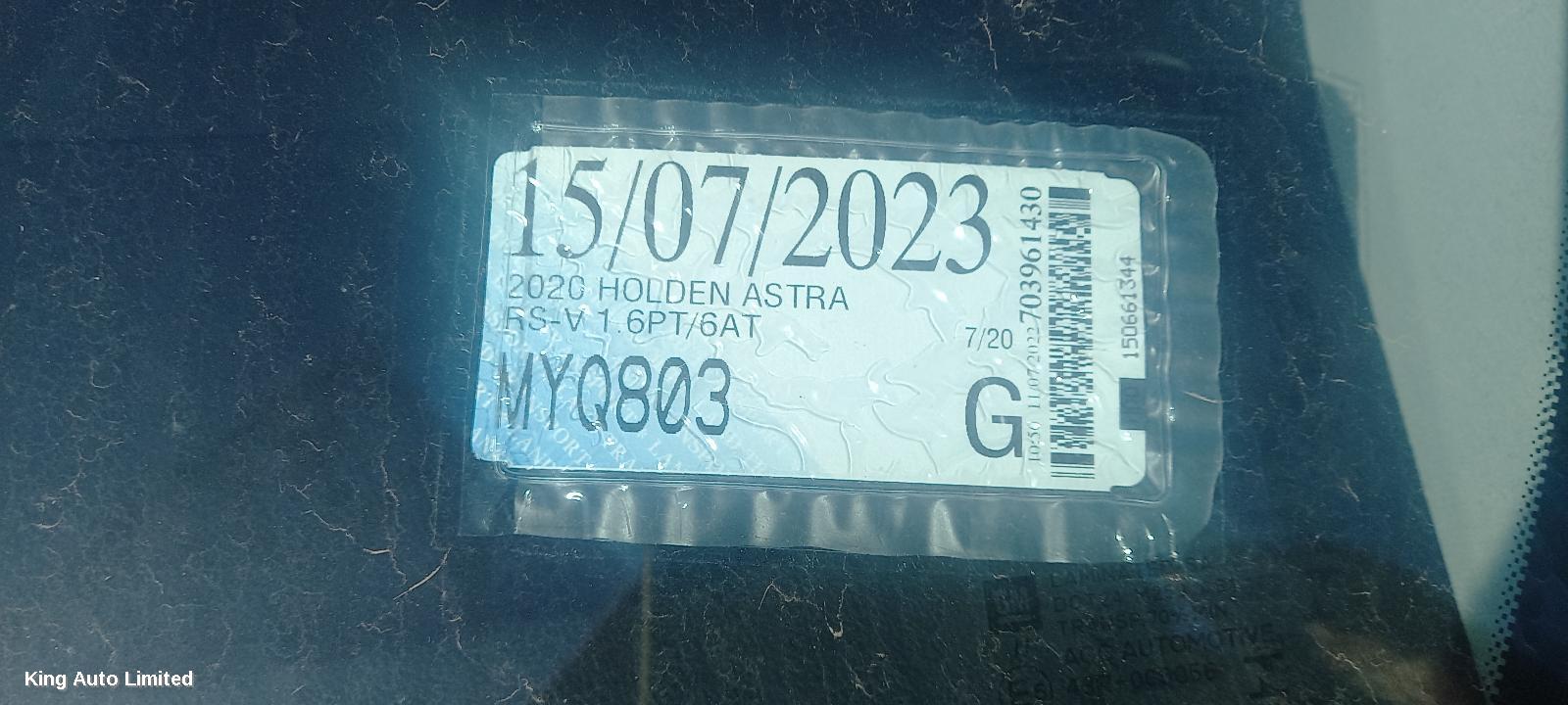 Holden ASTRA 2020 Left Taillight thumbnail 1